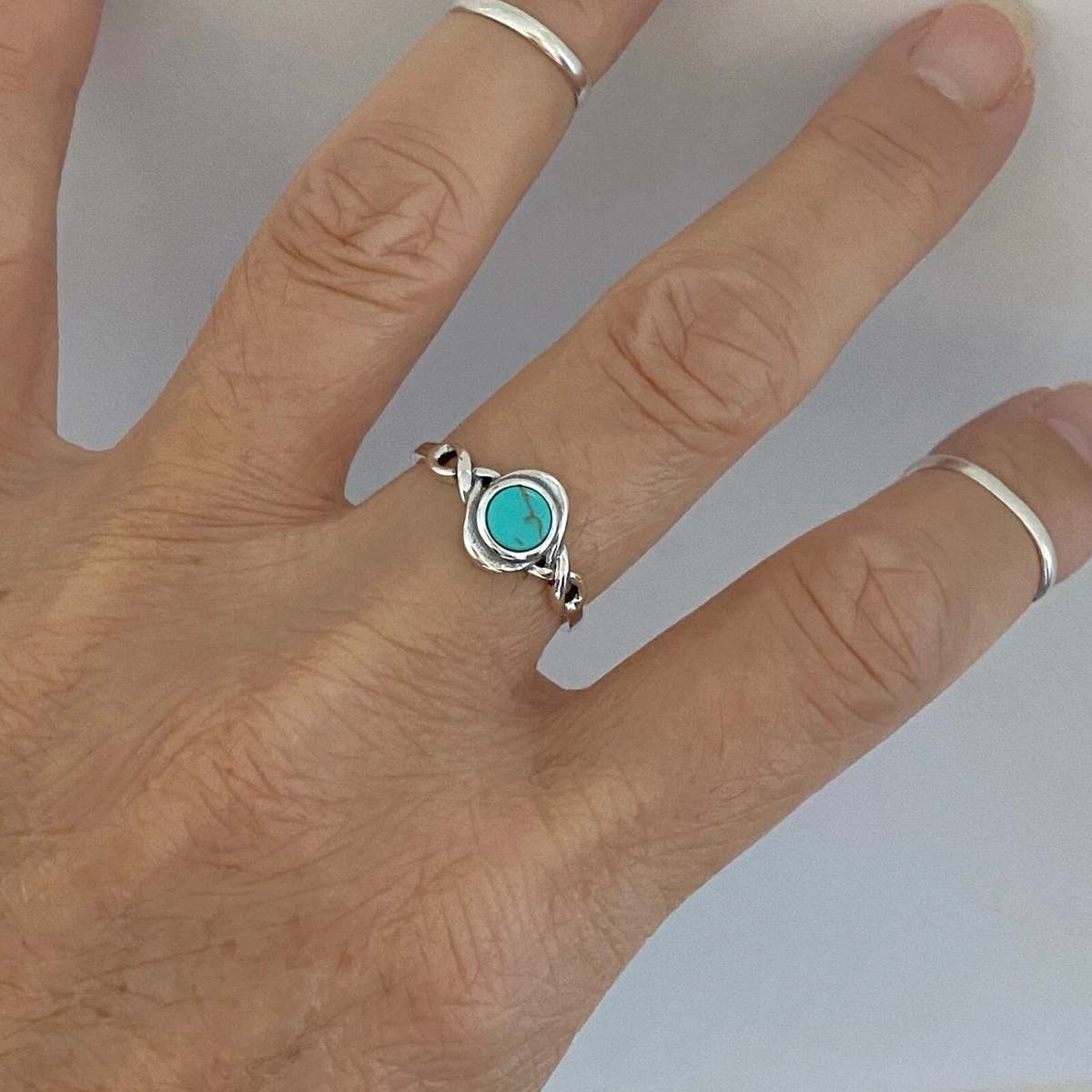 Sterling Silver Round Turquoise Ring Boho Ring Silver Ring