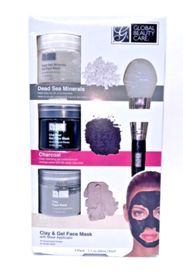 NEW Global Beauty Care Clay & Gel Face Mask (3) 50ml products + Mask Applicator