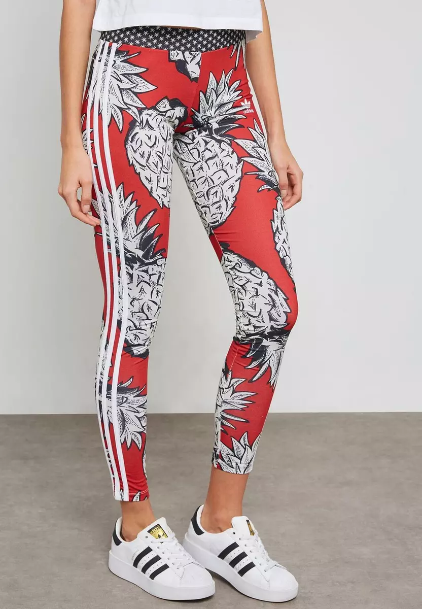 ADIDAS Red Pineapple Print PASSINHO LEGGINGS 3-Stripe Trefoil