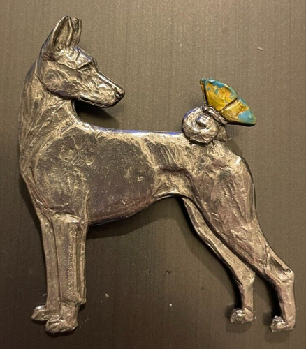 Broche/Porte-clés Basenji (chien) En étain - Marque Dannyquest - Moderne (argenté/bronze)