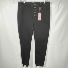 KanCan Jeans High Rise Exp Button Fly Ankle Skinny Black Stretch Raw Hem NWT