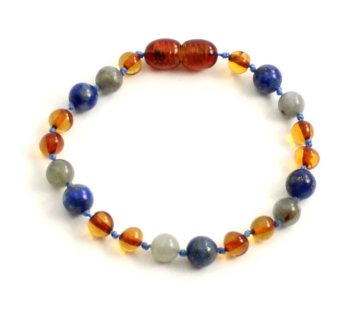 Baltic Amber Bracelet Knotted with Blue Lapis Lazuli and