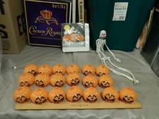 Autumn/Fall Halloween Decor LOT 19 Pumpkins  20 Napkins  1 Rubber Skeleton