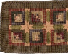 Country Style Table Runner Hand-Quilted Tea Stain and Green Patchwork Tea Cabin