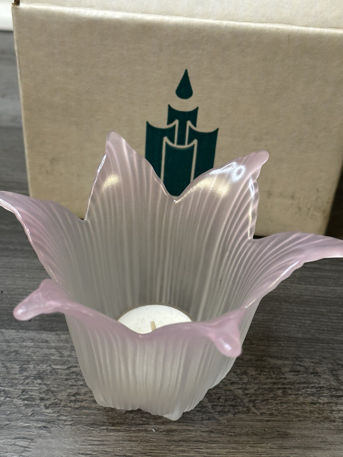 Partylite Pink Rose Bud Candle Holder #P0609 Frosted Glass Tulip