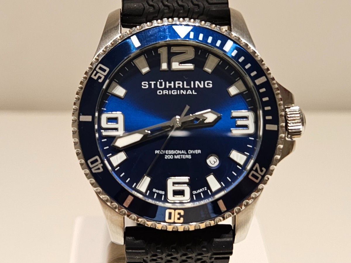 NWT Stuhrling Original Aquadiver Quartz Blue Dial Men\'s Watch Stuhrling Brigadier Aquadiver 42mm Dive Watch with  main image 3
