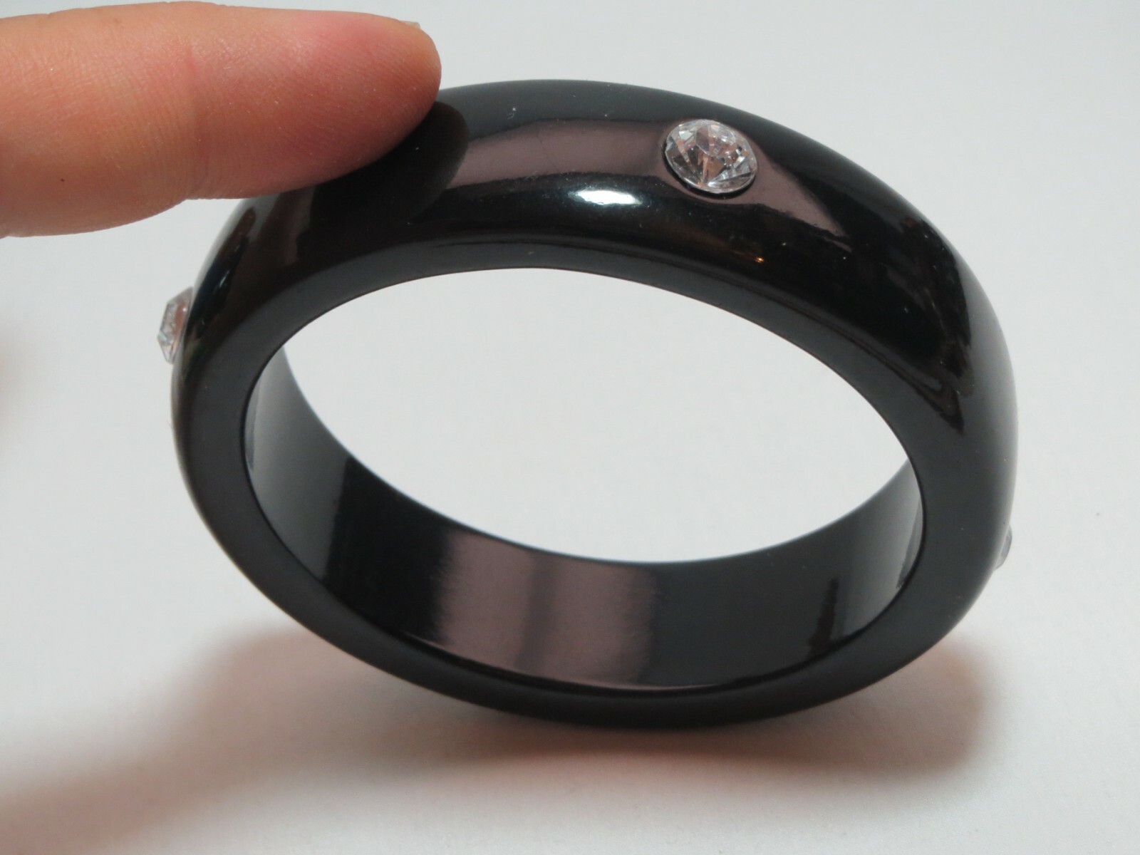 Solid Black Chunky Lucite Rhinestone Bangle Brace… - image 1