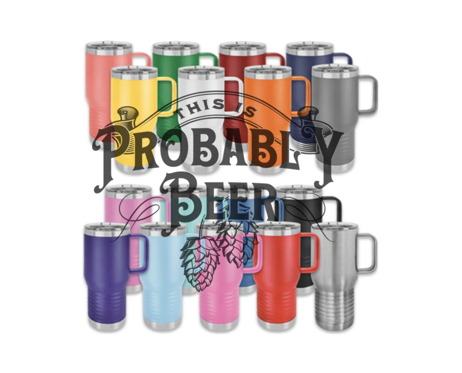 ¡Esto es probablemente cerveza, vaso de viaje de acero inoxidable de 15 y 20 oz caliente y frío! Foto 4 de 4