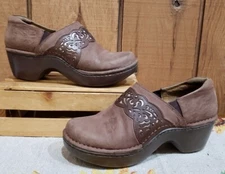 Ariat Tambour Nubuck Suede Leather Brown Gold Laser Cut Clogs Women Size 8.5 B