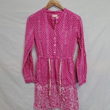 Meadow Rue Anthropologie Anila Pink Geometric Drawstring Shirt Dress Size 2