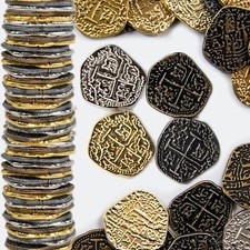 Pirate Treasure Coins Set Gold Silver Antique Doubloons For Party Decor 80 Pcs