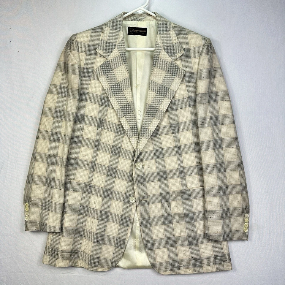 Blazer de lana marfil vintage Pierre Cardin para hombre 40L ventana a cuadros abrigo deportivo Foto 2 de 4