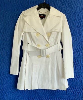 Women Miss Sixty M60 White Long Jacket with Buttons Belted Trench Coat  Small