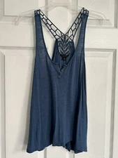 AEROPOSTALE Women's Blue Flowy Crochet Insert Scoop Neck Racerback Tank Size S