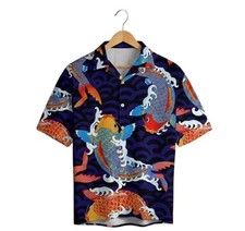 Koi Fish 3D Hawaiian Shirt, Vintage Colorful Fish Button-down Shirt