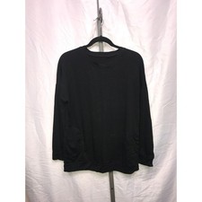 Black Womens Crew Neck Sweatshirt Black Long Sleeve Front Pockets Size M