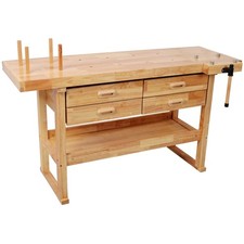 Heavy Duty 60 Rubber Hardwood Workbench w/4 D...