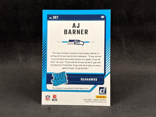 2024 PANINI DONRUSS AJ BARNER #367 RATED ROOKIE PRESS PROOF GREEN AUTO SP - Picture 2 of 2