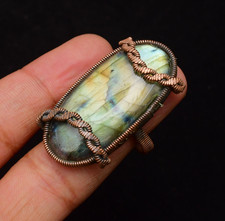 Labradorite Gemstone Copper Wire Wrapped Handmade Jewelry Ring Size 9.5