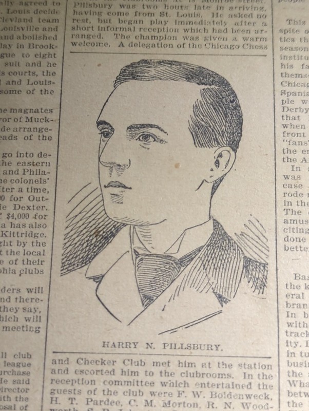 JAN 1, 1899 NEWSPAPER PAGE #2912- HARRY N. PILLSBURY, CHESS CHAMPION IS A WONDER