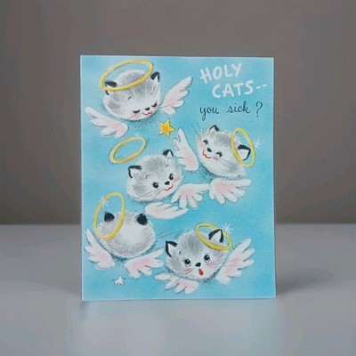 Vintage Hallmark Greeting Card & Env 1950's HOLY CATS! Cute Get Well Soon Unused