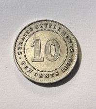 1899 Straits Settlements 10 Cents Silver! High Grade