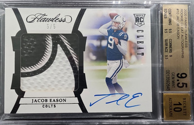 2020 JACOB EASON FLAWLESS CLEAT ROOKIE PATCH AUTO 5/5 (BECKETT 9.5 / AUTO 10) 