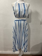 Nine West Dress Summer Breeze Halter Pleated Asymmetrical Hem   Women's XS NWT