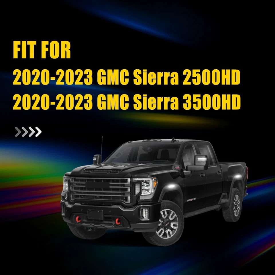 Светодиодные боковые фары на крыло колеса прозрачные белые для 2020–23 GMC Sierra 2500HD 3500HD - Изображение 4 из 4
