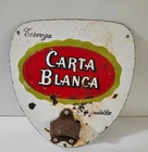 Vintage Cerveza Carta Blanca Enamel Metal / Porcelain Sign with Opener