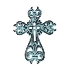 Distressed Blue Wall Cross for Home Decor.Metal Hanging Decorative Crosses Wa...