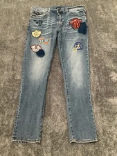 True Religion Men's 36x30 Rocco  Jeans Relaxed Skinny Fit With Patches