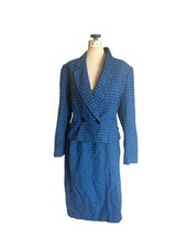 Vintage 60s Pendleton Pure Wool Skirt Suit Royal Blue Black Check Size 12P