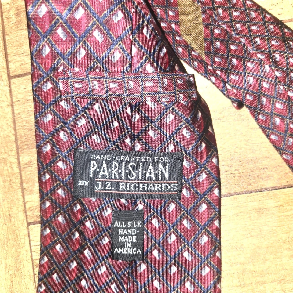 Corbata de seda vintage parisina JZ Richards borgoña hecha en EE. UU. Foto 2 de 4