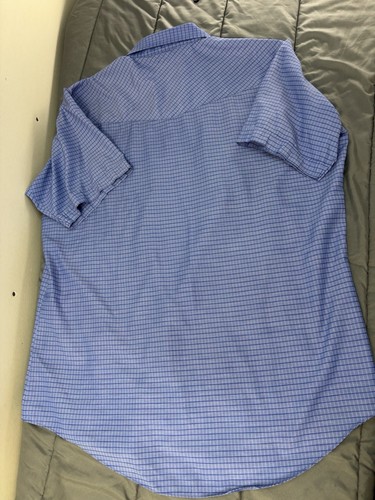Ely Cattleman Pearl Snap Western Shirt Mens XLT Blue Plaid Short Sleeve Cowboy - Picture 5 of 8