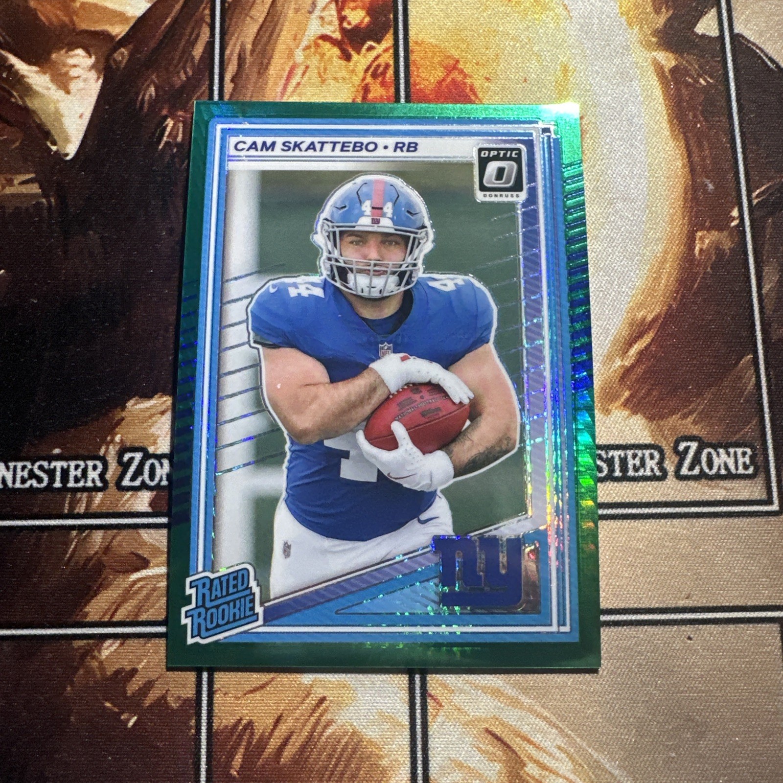 2025 Donruss Optic Cam #228 Skattebo Green Hyper Prizm Rated Rookie RC Giants