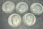 LOT OF 5 - 1964 ROOSEVELT DIMES 90% SILVER