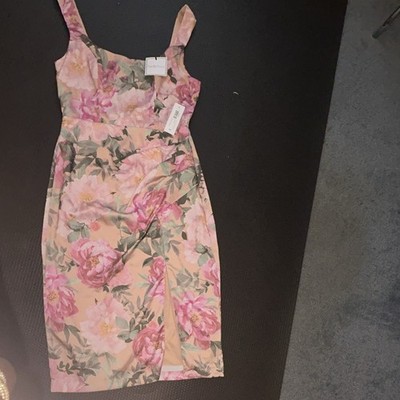 Premier Amour Satin Sheath Dress Square Neck Sleeveless Floral Pink Knee 8