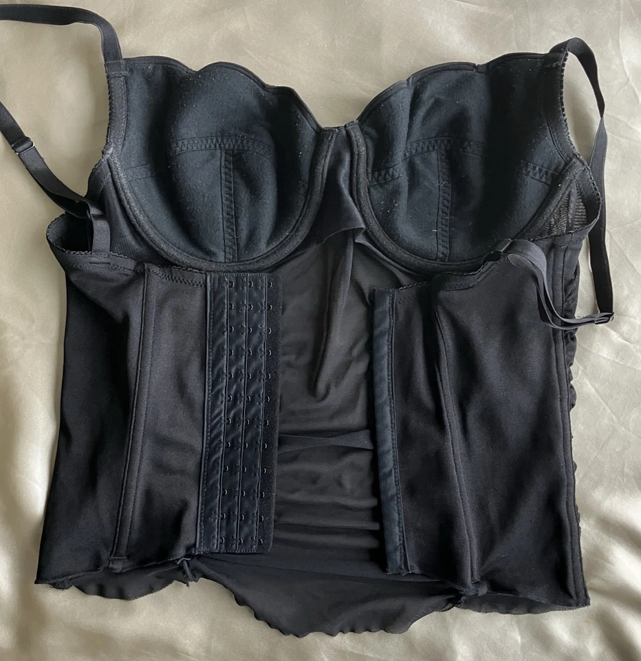 Women's Vintage Bustier Ruched Black Mesh Net Donna L'Oren Gold Label 34C - Image 2 of 2