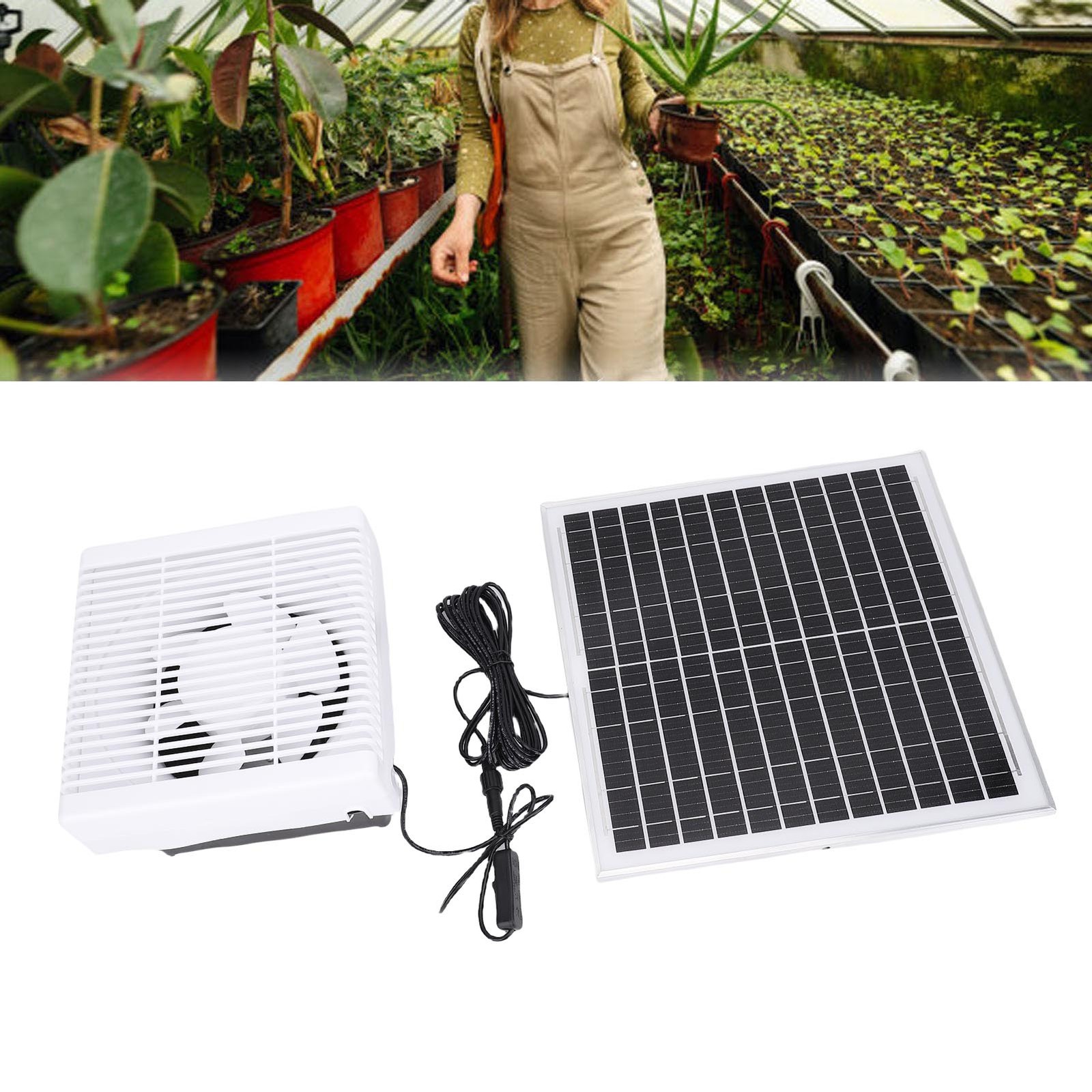 20W Solar Panel 6inch Ventilation Exhaust Fan Kit For Greenhouse Shed Pet House