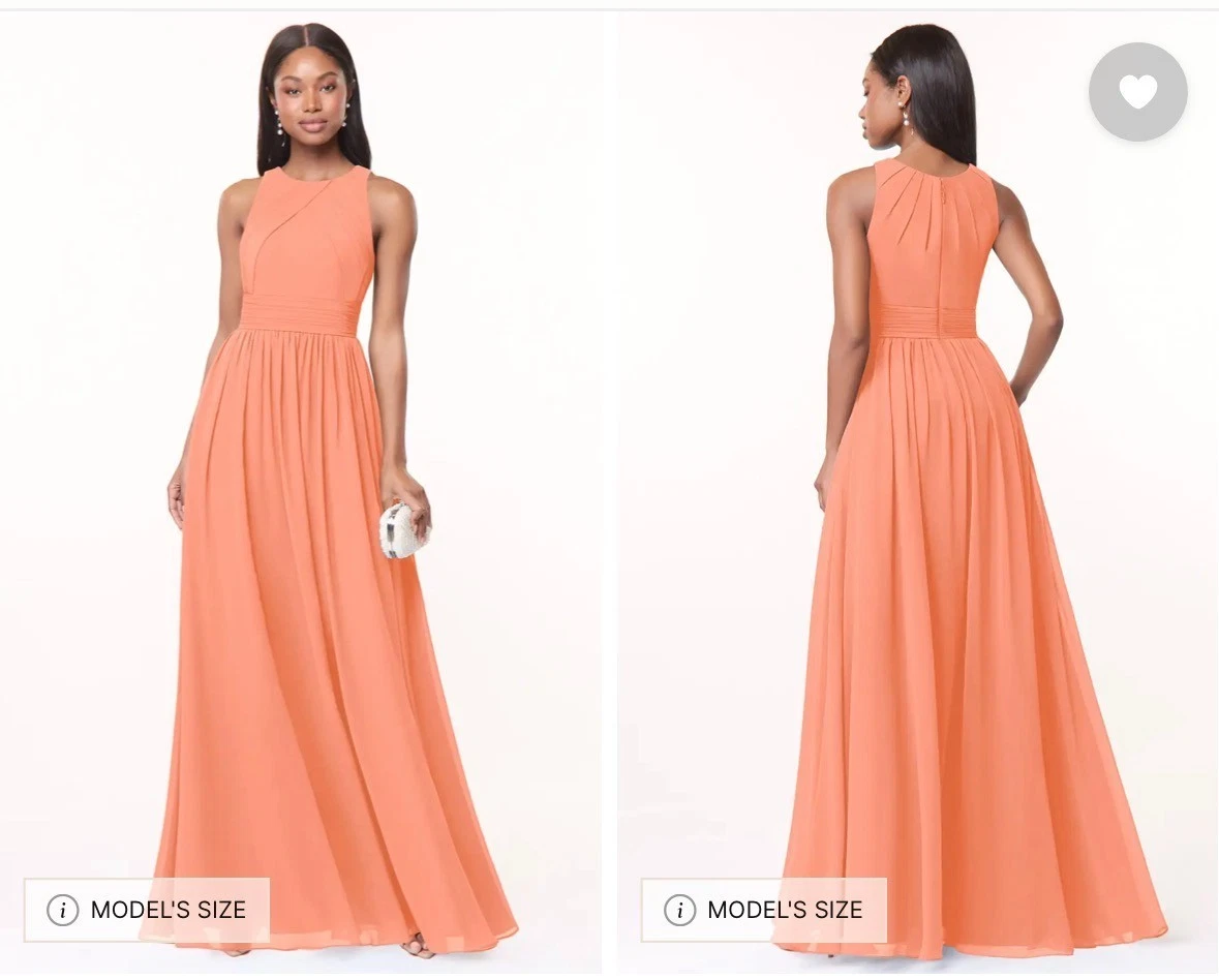 coral vintage bridesmaid dresses Simple A-Line Coral Chiffon Long Bridesmaid Dresses, Yellow / 4 main image 1