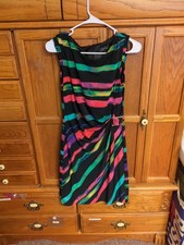 Tahari Womens Sheath Dress Multicolor Stripe Stretch Boat Neck Buckle Zip Work 6