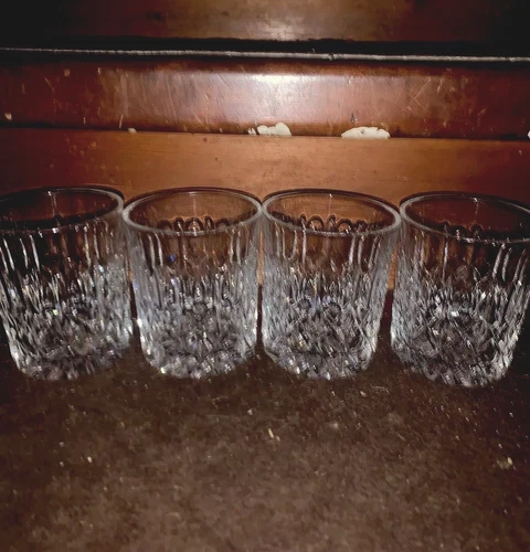 Set Of 4 Matching Cut Crystal Whiskey Tumblers 3-7/8”