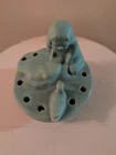 Weller pottery Girl at pond with duck green glazed flower frog