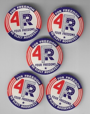 5-1944 Franklin Roosevelt 4th Term Re-election Campaign Sm Decals Four Freedoms