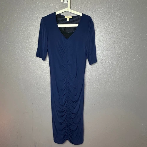 Abito midi Burberry London taglia 10 body increspato blu elasticizzato
