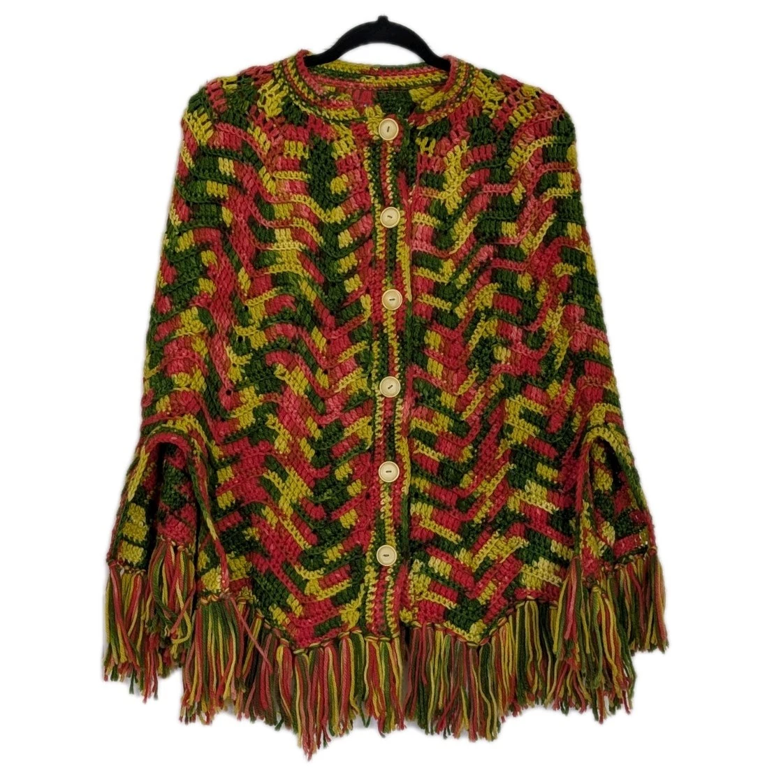 Handmade Crochet Fringe Poncho Cape Multicolor Boho Hippie Festival OS Rastafari
Opens in a new wind