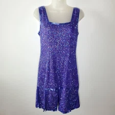 Laurence Kazar Vintage 100% Silk purple beaded flapper Dress short  Size Small