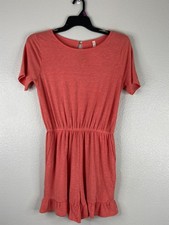 MTS Women Medium Coral Pink Romper Button Neck Casual Elastic Waist Summer Beach