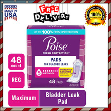 Poise Incontinence Pads for Women, 5 Drop Maximum Absorbency, Regular Length, 48